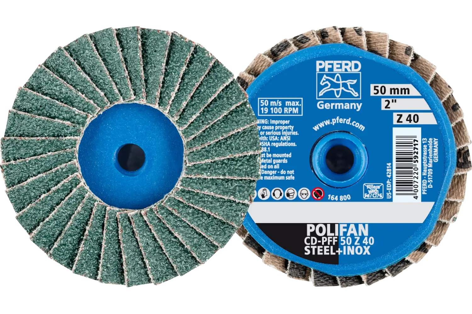 Picture of Pferd Mini Flap Disc, 2" Dia, Type CD, 40 Grit, Flat, Zirconia alumina